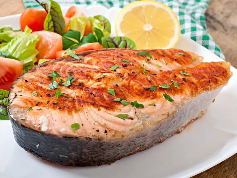 salmon a la mostaza con spagetti