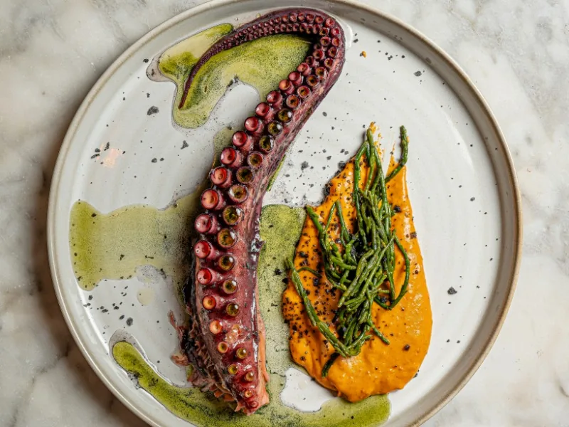 Pulpo, romesco y salicornia