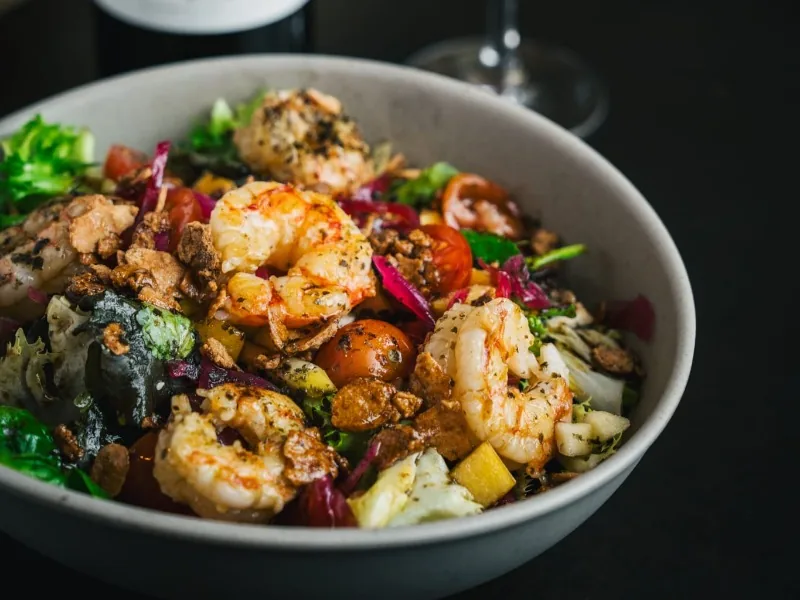 Fresh shrimp salad with fruit